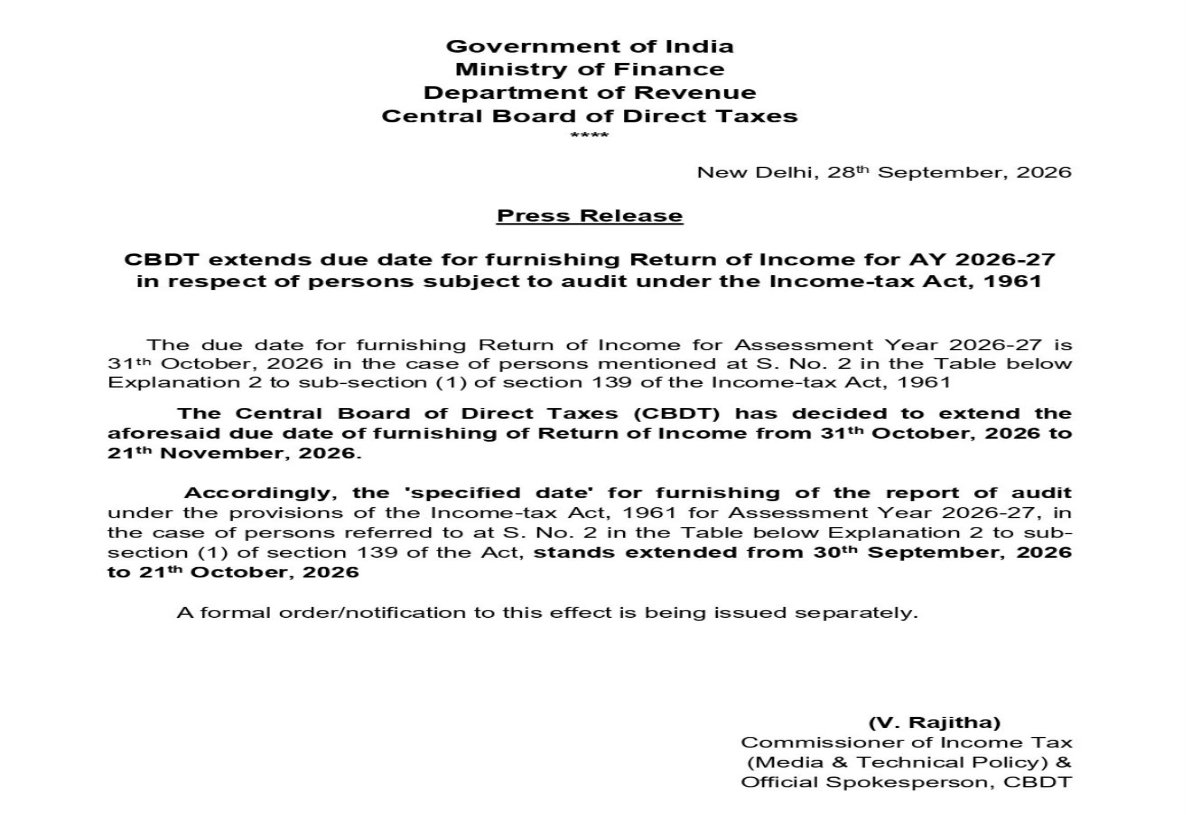 Tax Audit Date extended